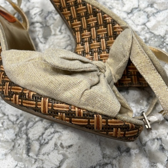 Rocket Dog wedge sandals metallic gold linen bow tie front, woven wedge heel 9.5 - Picture 5 of 12